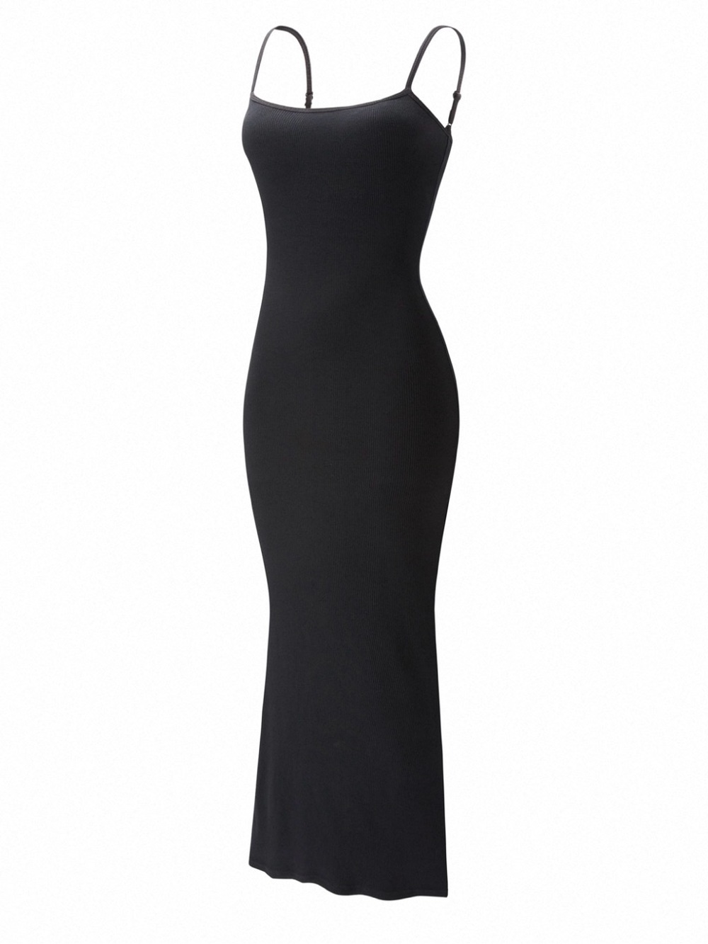 Sleek Black Spaghetti-Strap Bodycon Maxi Dress